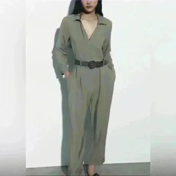 🔥🔥ZARA Hunter Green Belted jumpsuit - Picture 2 of 6